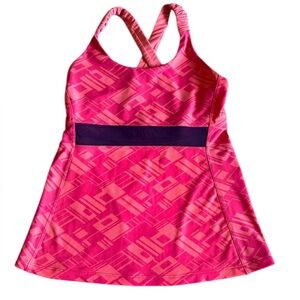 Jerdog Athletic Tank –‎ Pink Geometric Print, Built-In Bra, Crisscross Straps